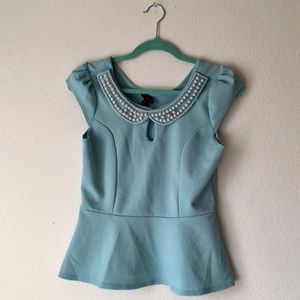 Peplum Blouse with Pearl Collar Detail
